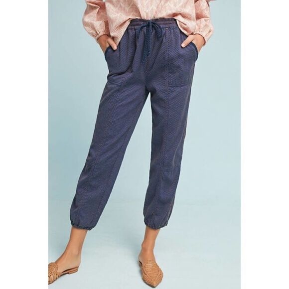 Anthropologie Blue & Orange Polka Dot Jogger Pants Boho Contemporary Casual - Picture 3 of 15